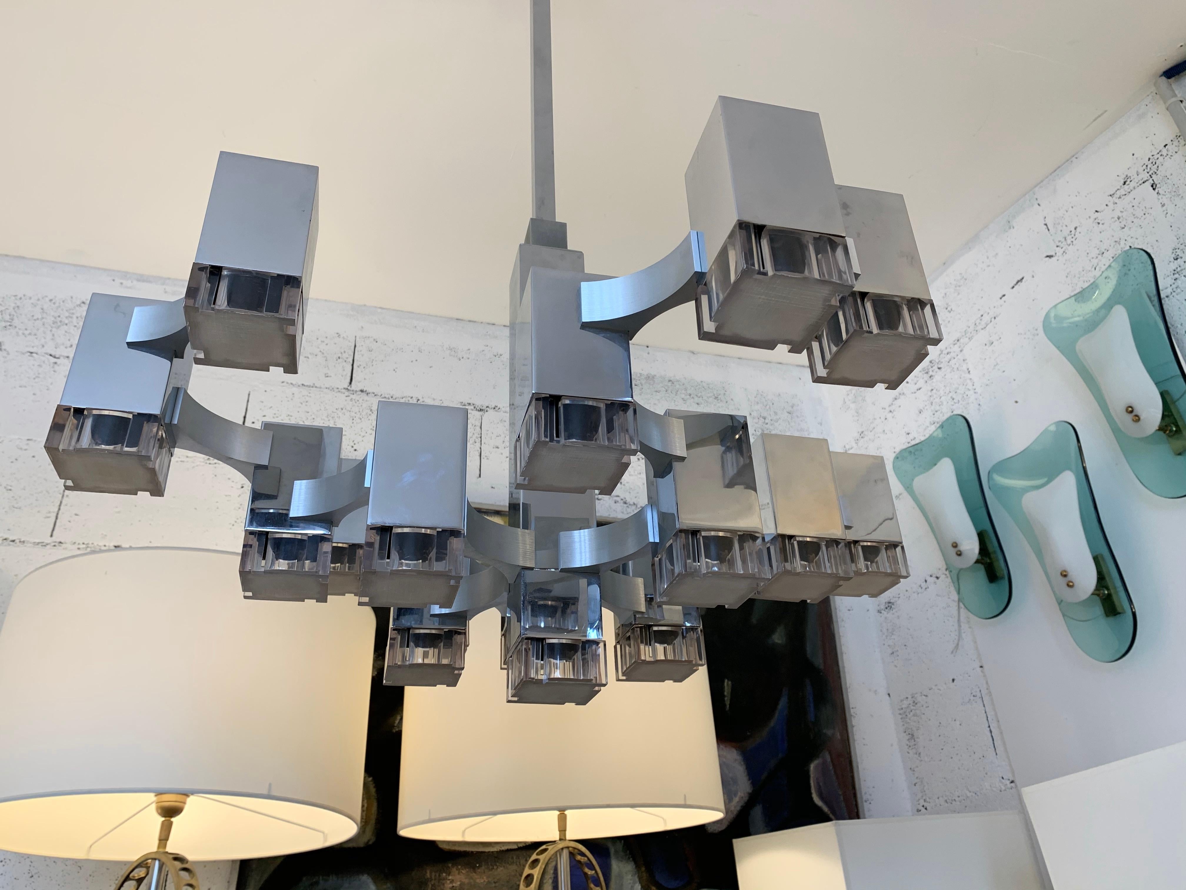 Chandelier Cubic by Sciolari, Italy, 1970s 5