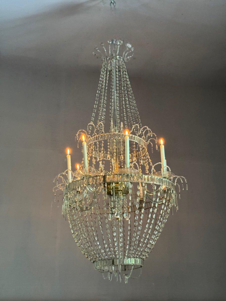 Chandelier, Cut Crystal Navette Tassels, Circa 1800, Height 170cm For Sale 4