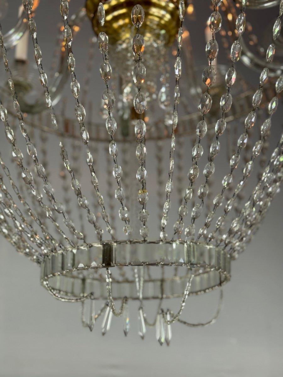 Italian Chandelier, Cut Crystal Navette Tassels, Circa 1800, Height 170cm For Sale