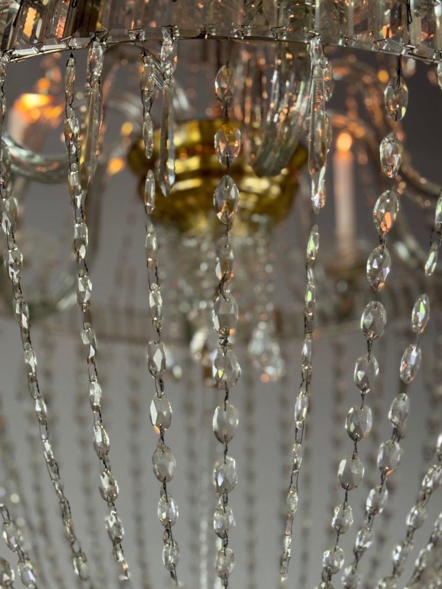 Chandelier, Cut Crystal Navette Tassels, Circa 1800, Height 170cm In Good Condition For Sale In Honnelles, WHT