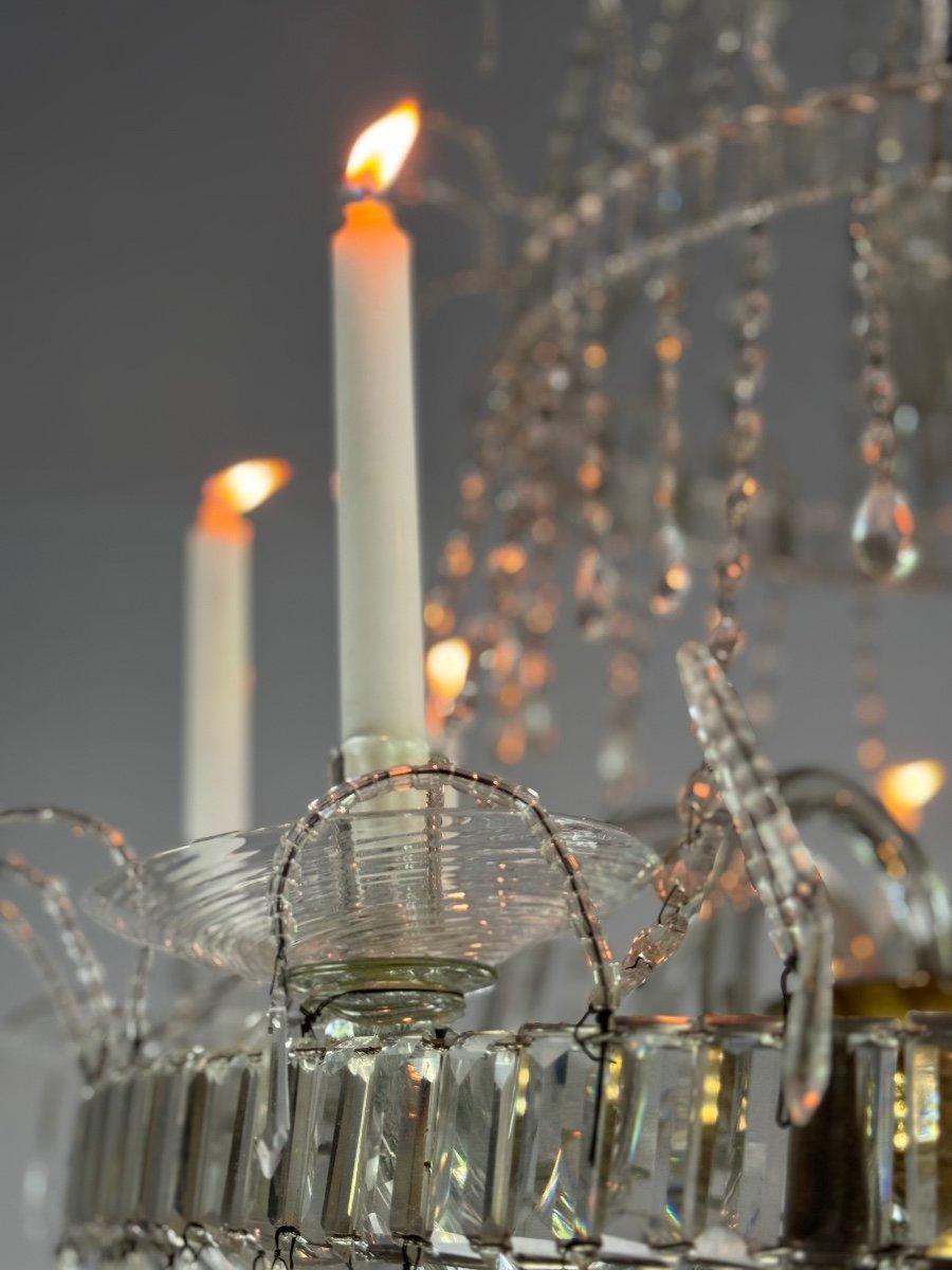 Metal Chandelier, Cut Crystal Navette Tassels, Circa 1800, Height 170cm For Sale