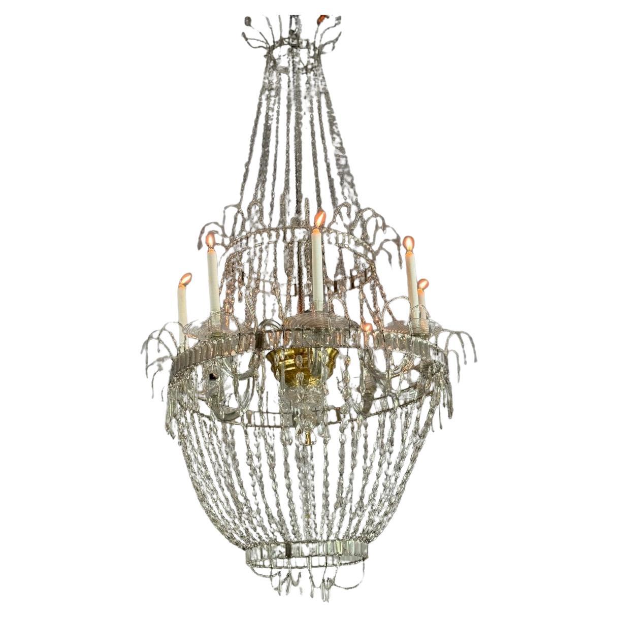 Chandelier, Cut Crystal Navette Tassels, Circa 1800, Height 170cm