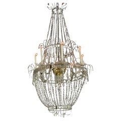 Lámpara de araña, borlas de navette de cristal tallado, circa 1800, altura 170cm