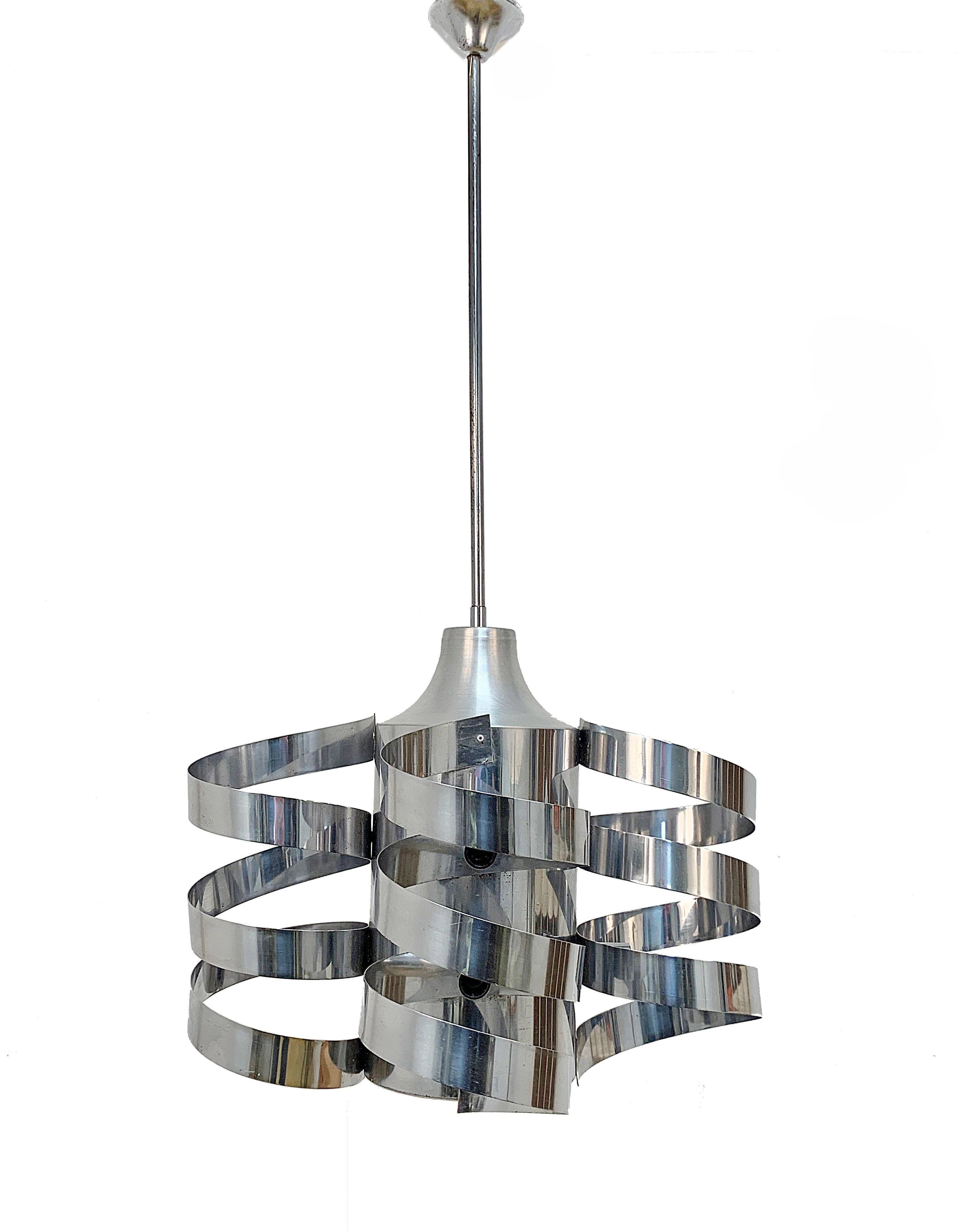 Chandelier Cyclone, Steel Chrome and Aluminum, Attributed to Sauze for Sciolari For Sale 4