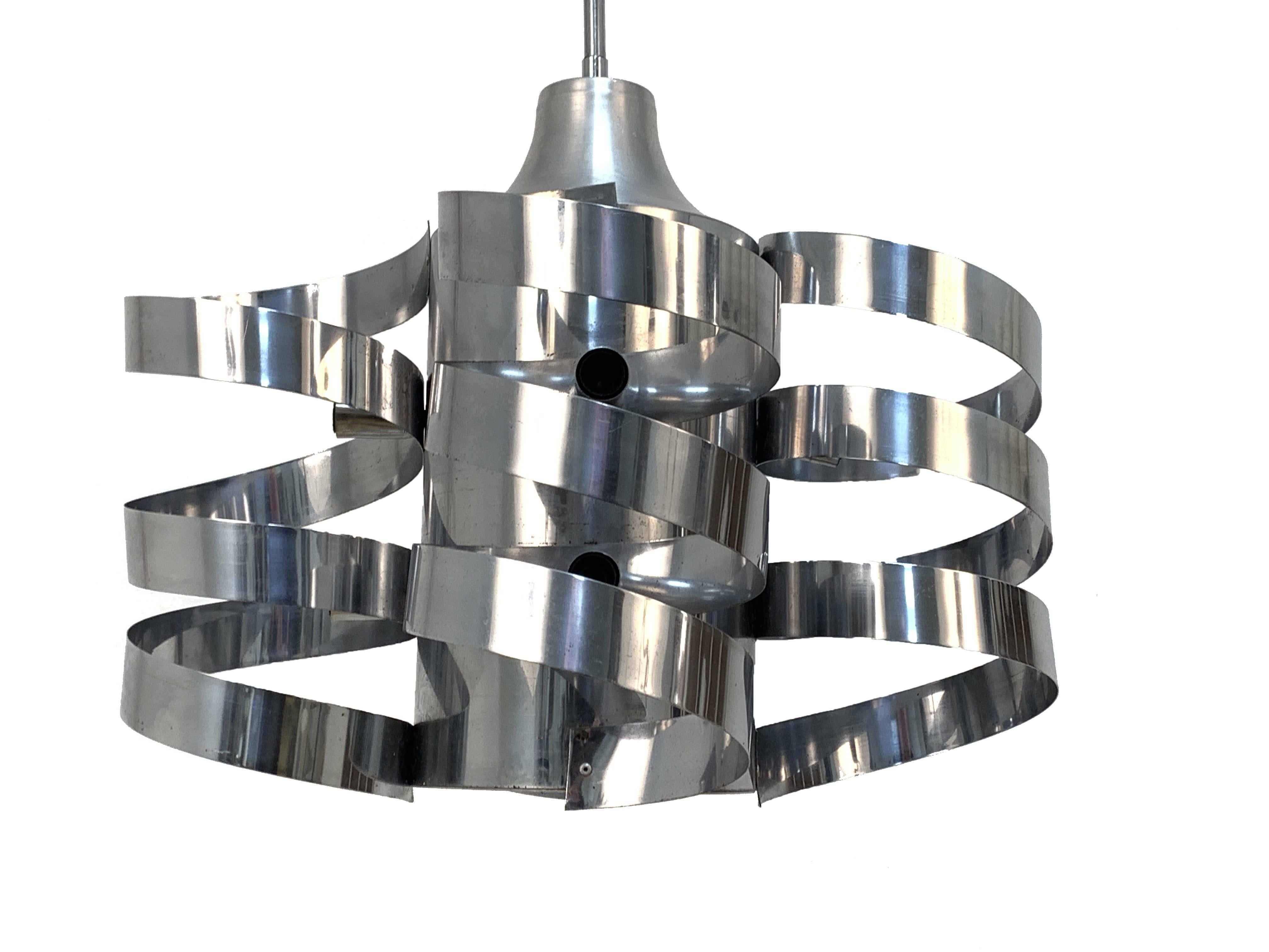 Chandelier Cyclone, Steel Chrome and Aluminum, Attributed to Sauze for Sciolari For Sale 1