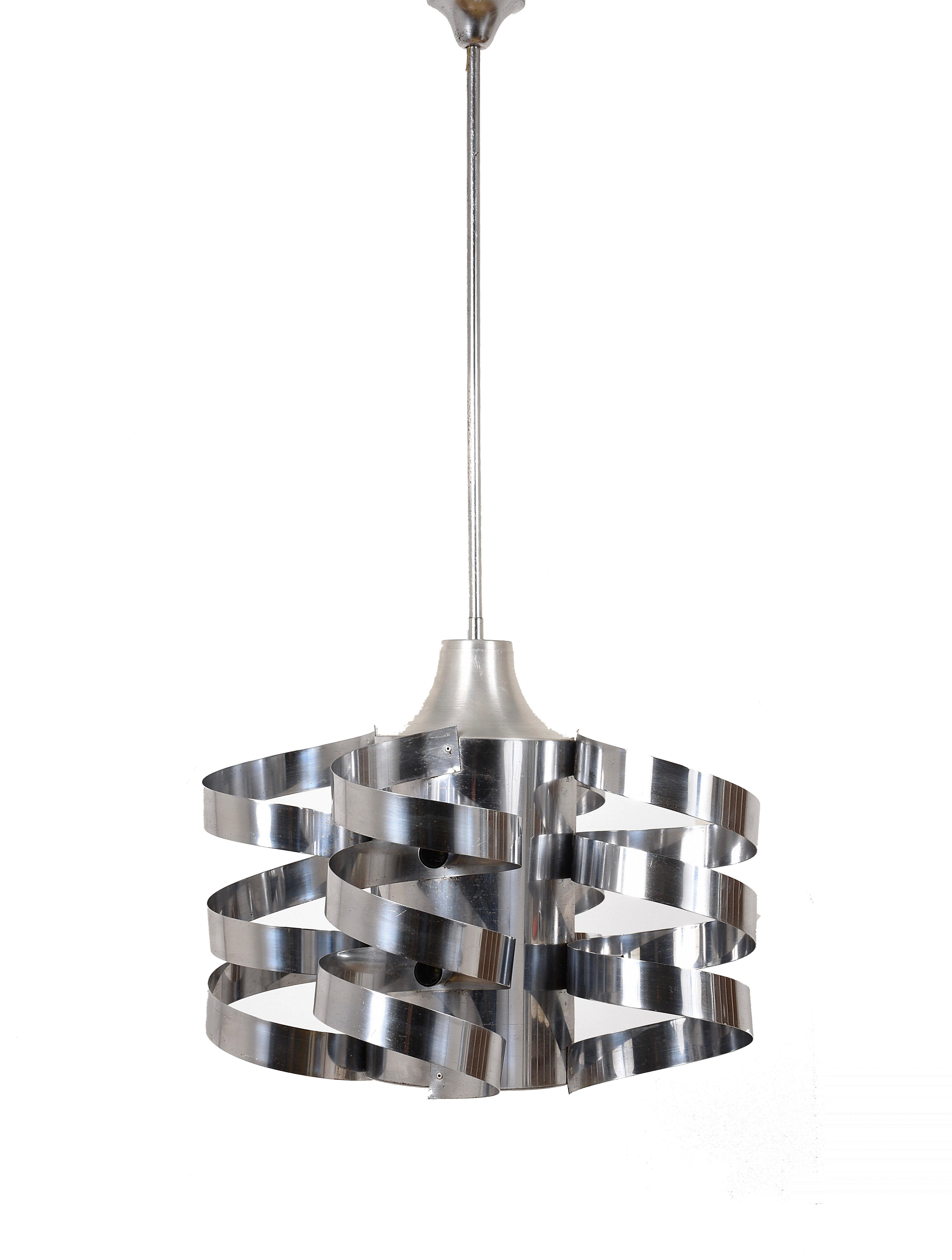 Chandelier Cyclone, Steel Chrome and Aluminum, Attributed to Sauze for Sciolari For Sale 2