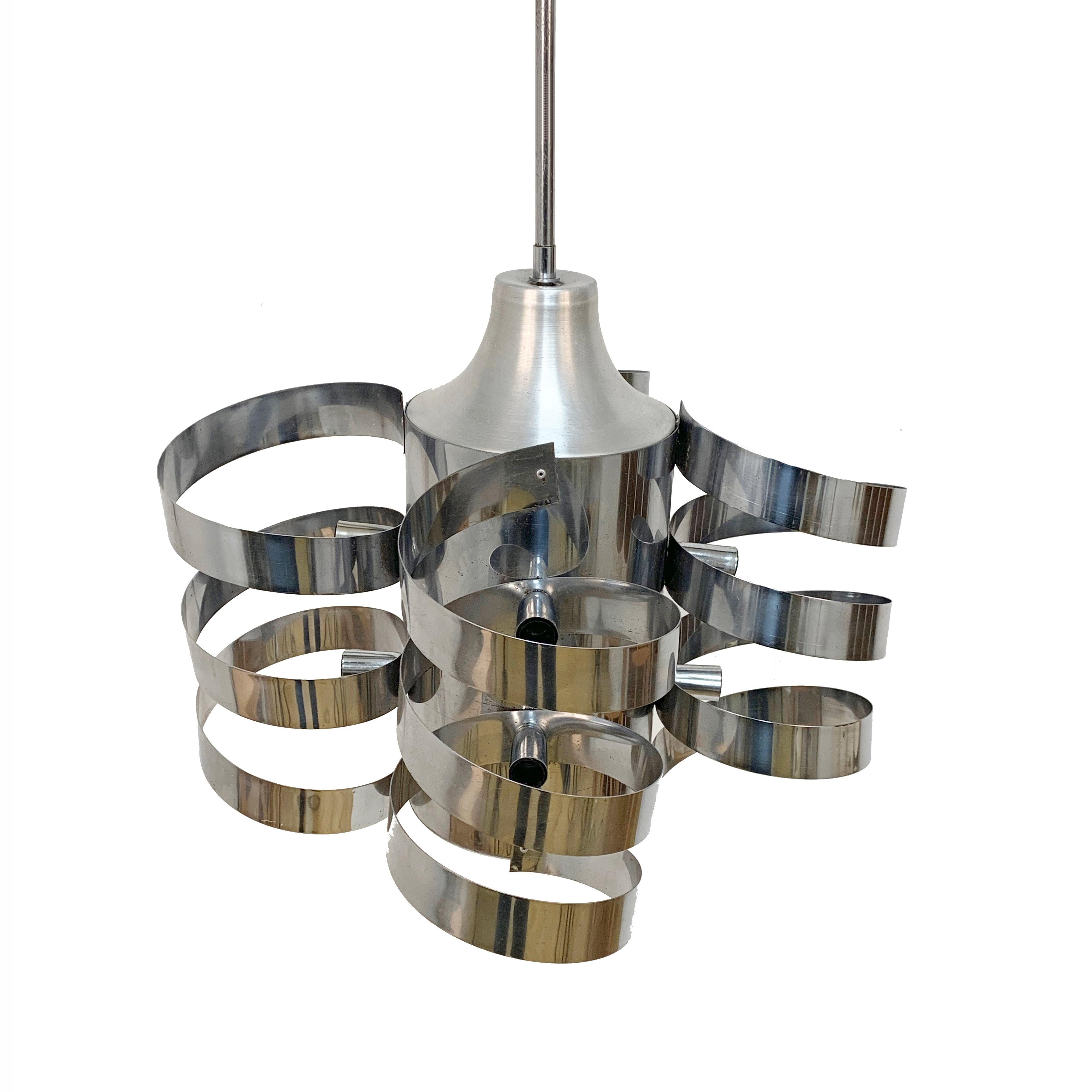 Chandelier Cyclone, Steel Chrome and Aluminum, Attributed to Sauze for Sciolari For Sale 3