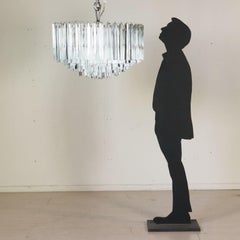 Chandelier Designed for Venini Metal Crystal Vintage, Italy, 1970s-1980s