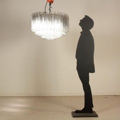 Chandelier Designed for Venini Metal Crystal Vintage, Italy, 1970s-1980s