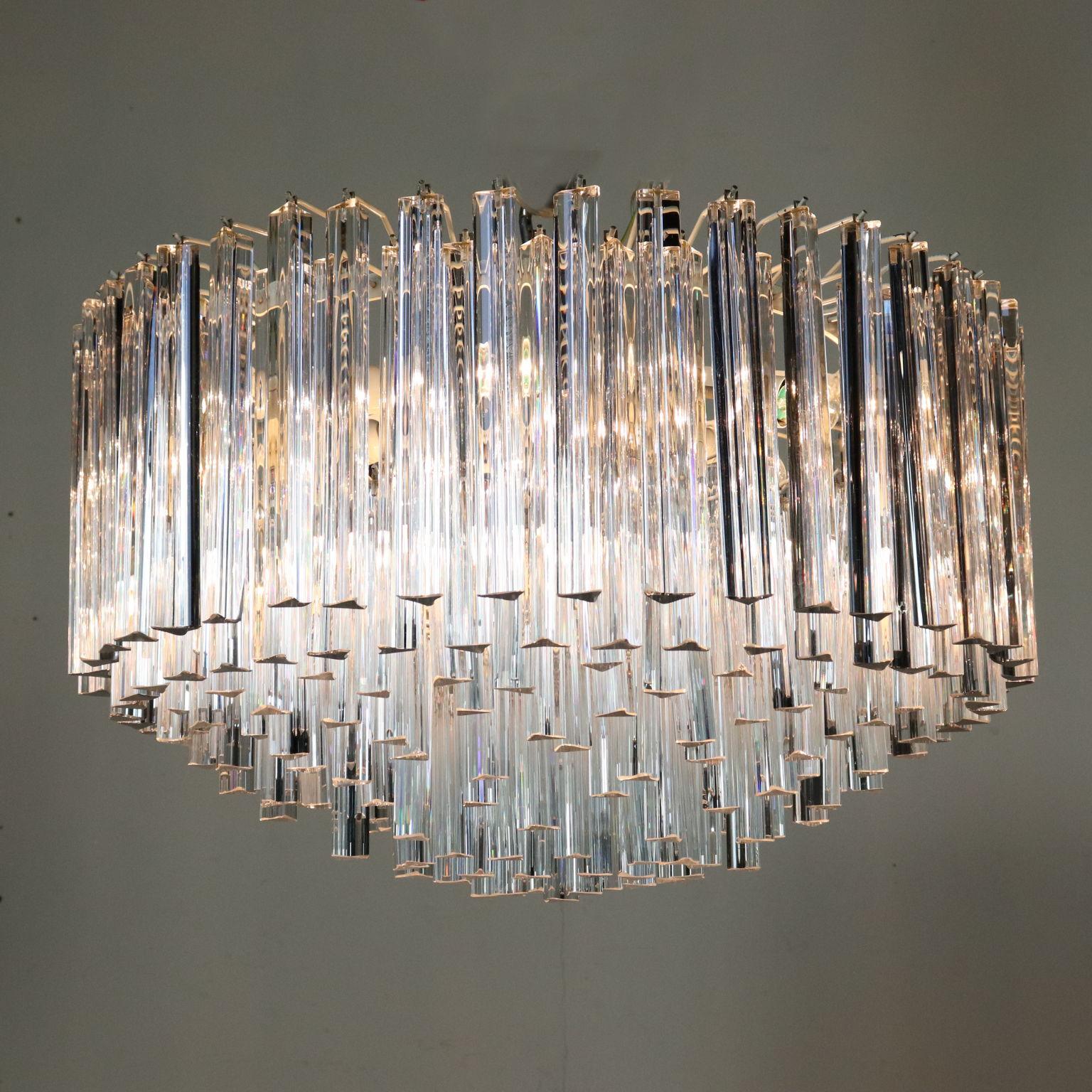 Mid-Century Modern Chandelier Designed for Venini Metal Crystal Vintage, Italy, 1970s-1980s