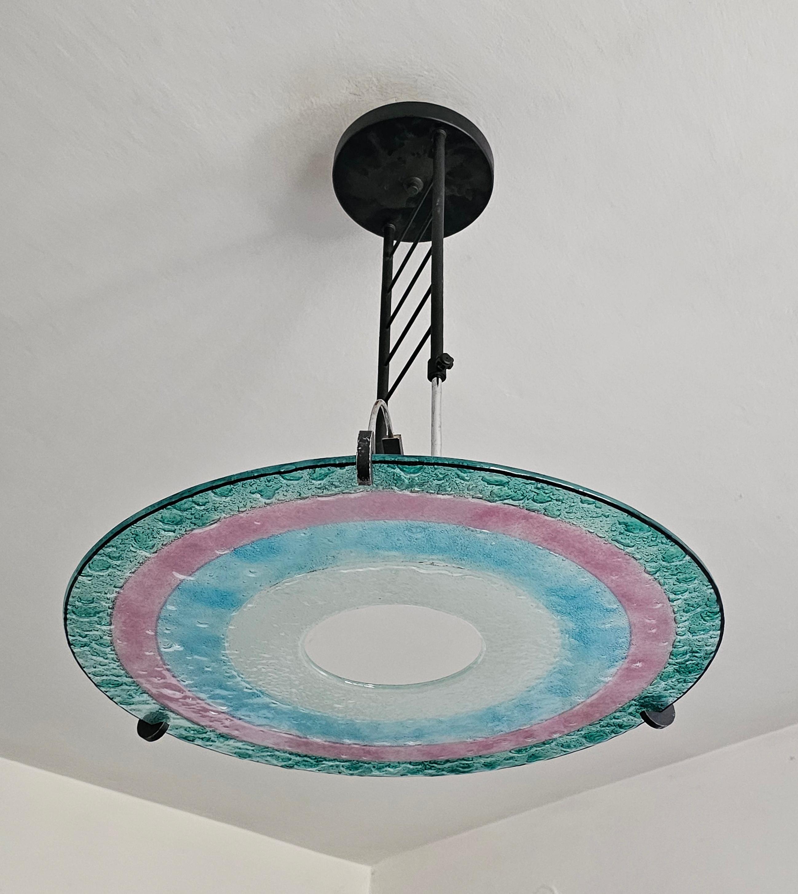 Italian Chandelier designed in style of Memphis Group, inspired by the Rings of Saturn For Sale