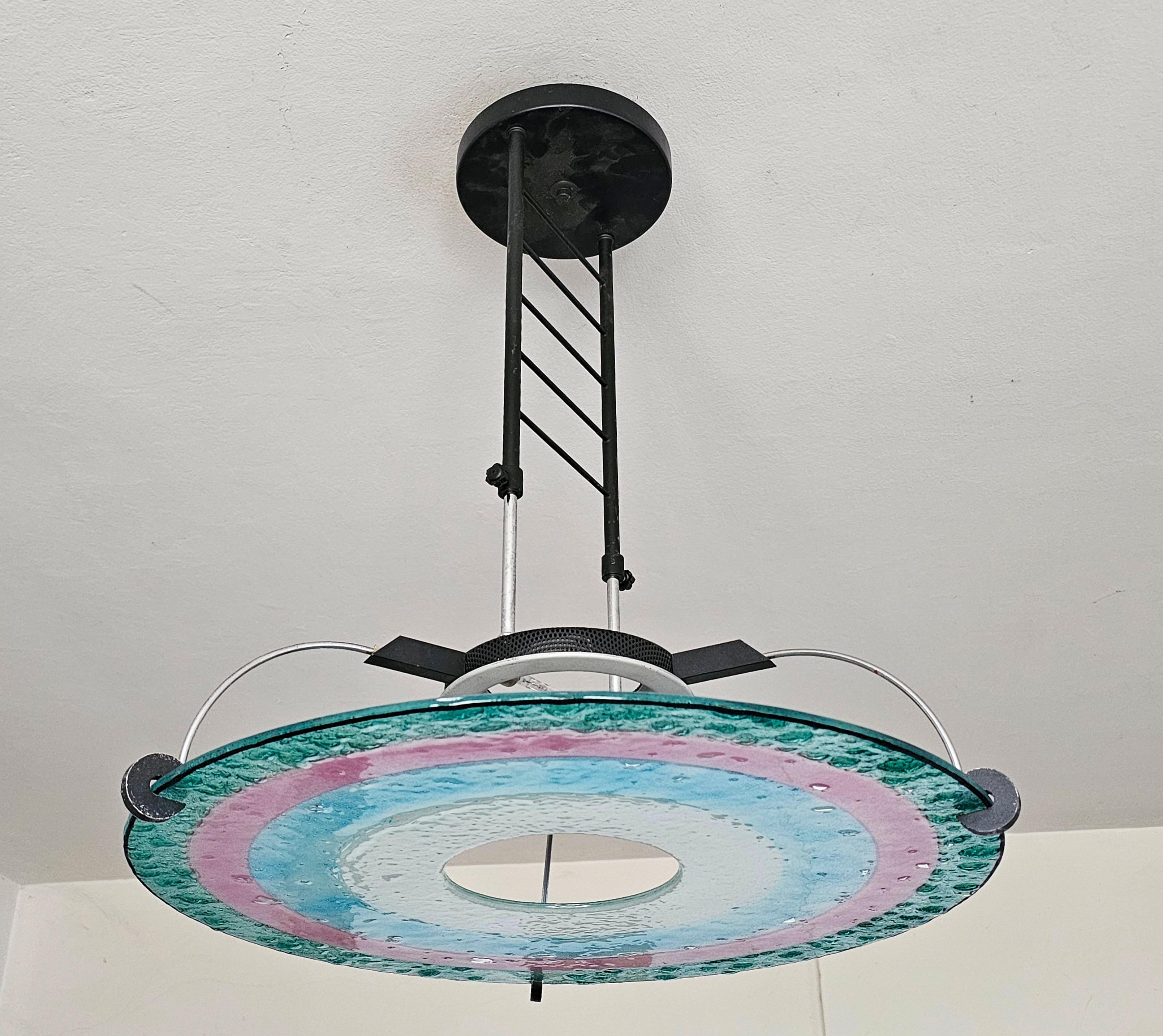 Chandelier designed in style of Memphis Group, inspired by the Rings of Saturn For Sale 1