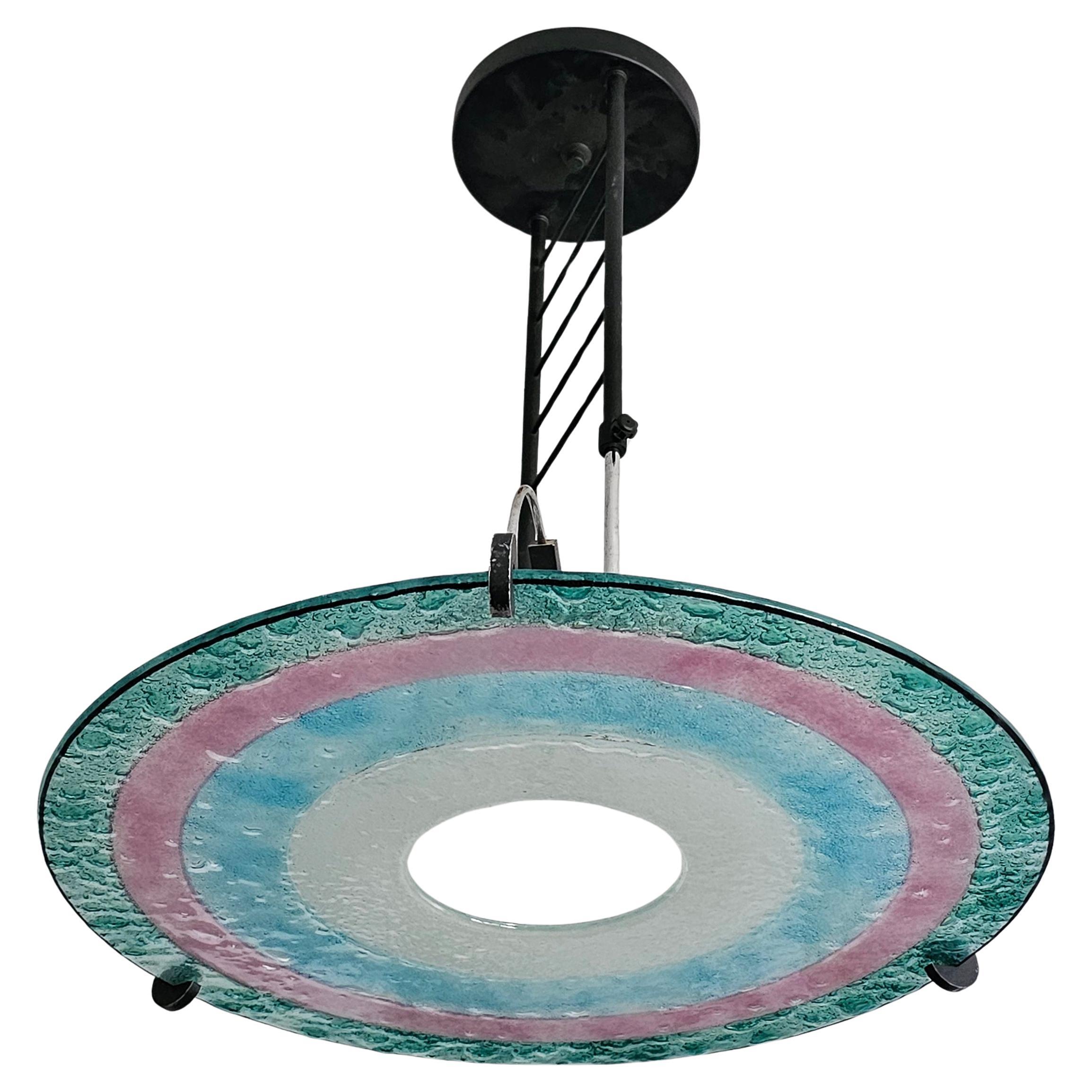 Chandelier designed in style of Memphis Group, inspired by the Rings of Saturn For Sale