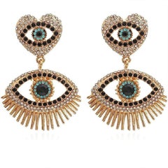 Pendientes Gota de Ojo Diamante Chandelier Oro Amarillo 14K
