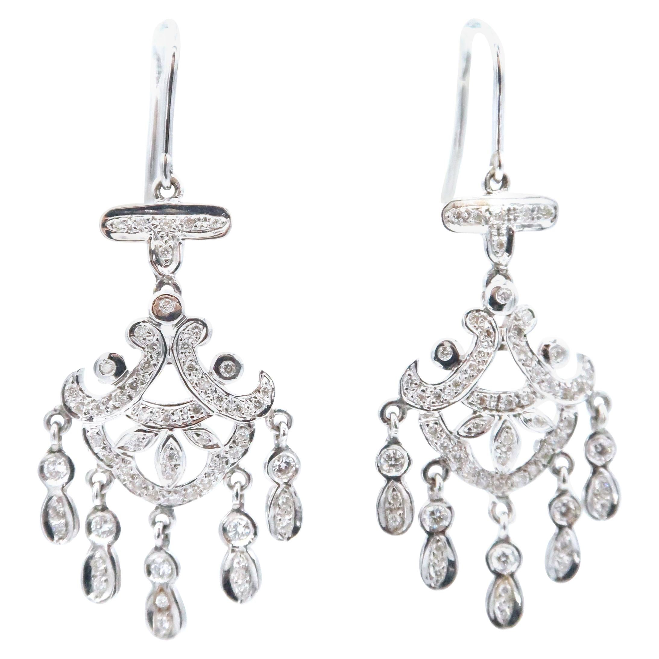 Chandelier Diamond 18 Karat White Gold Dangle Hook Earrings
