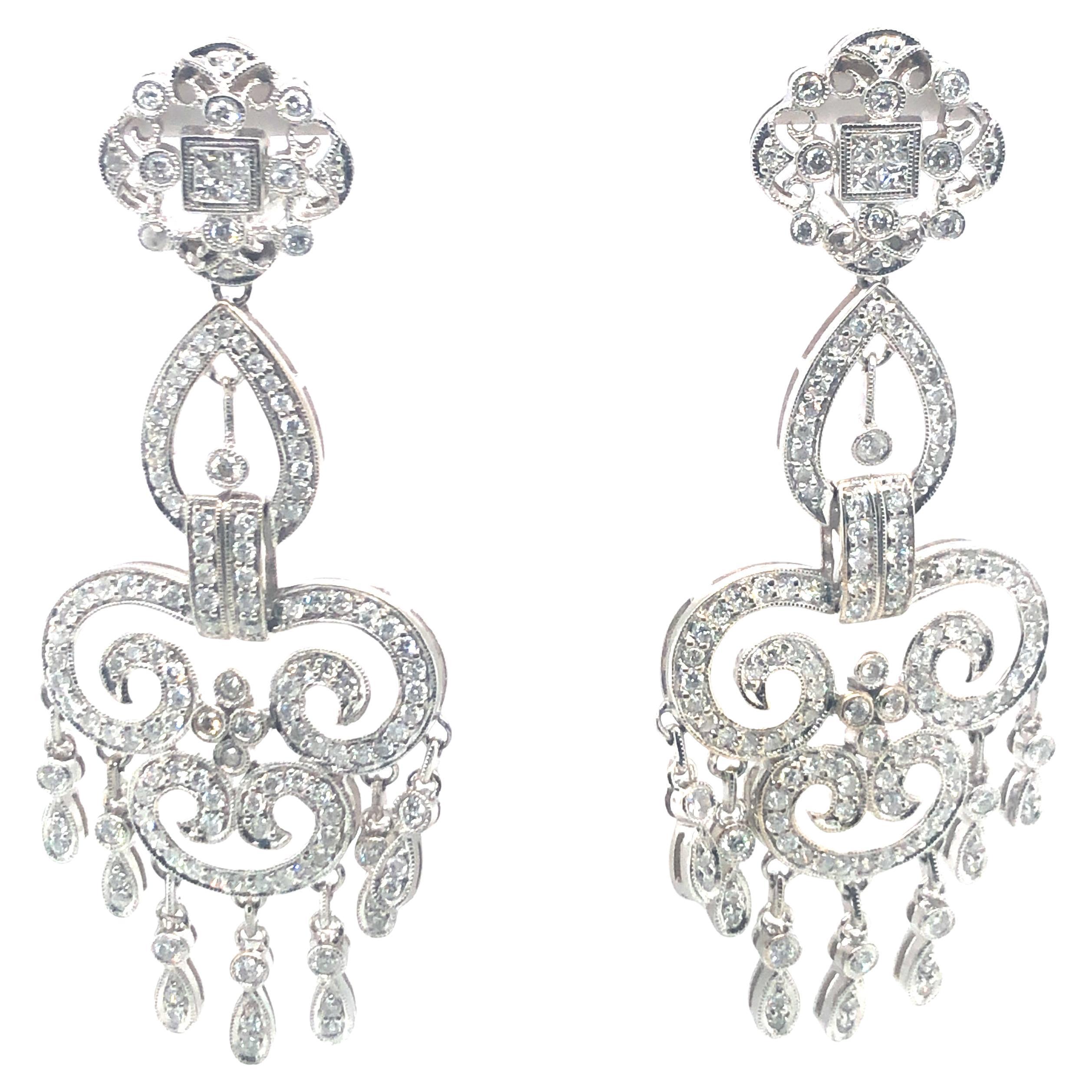 Chandelier Diamond '4ctw' Earrings 14k White Gold