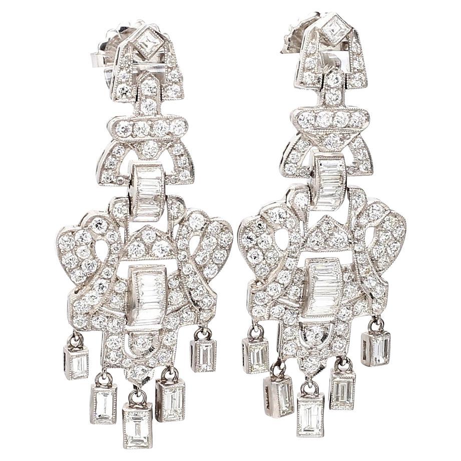 Chandelier Diamond and Platinum Earrings