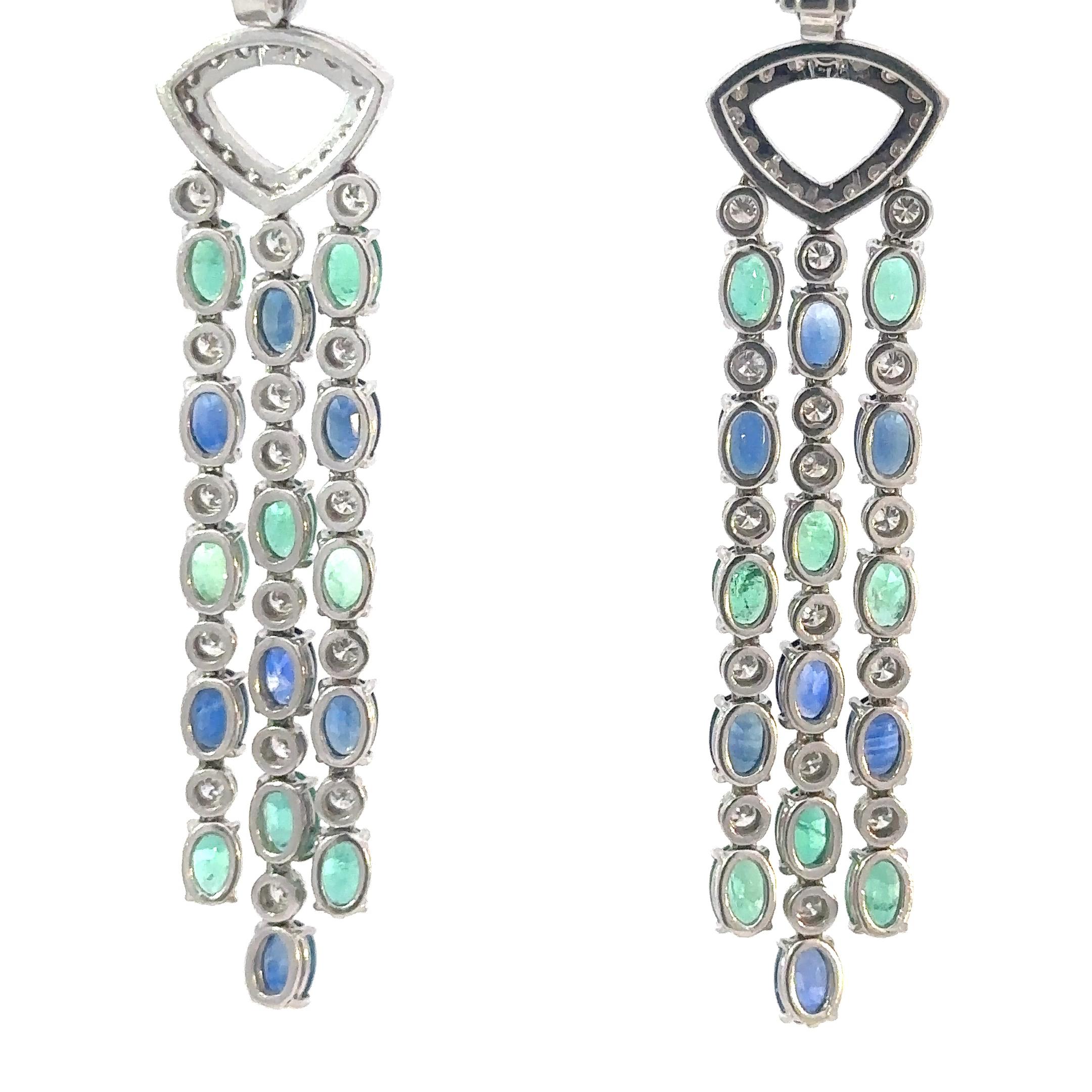 Women's Chandelier Diamond Blue Sapphire Emerald Earrings For Her For Sale