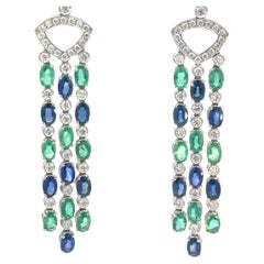 Orecchini Chandelier con diamante e zaffiro blu e smeraldo per lei