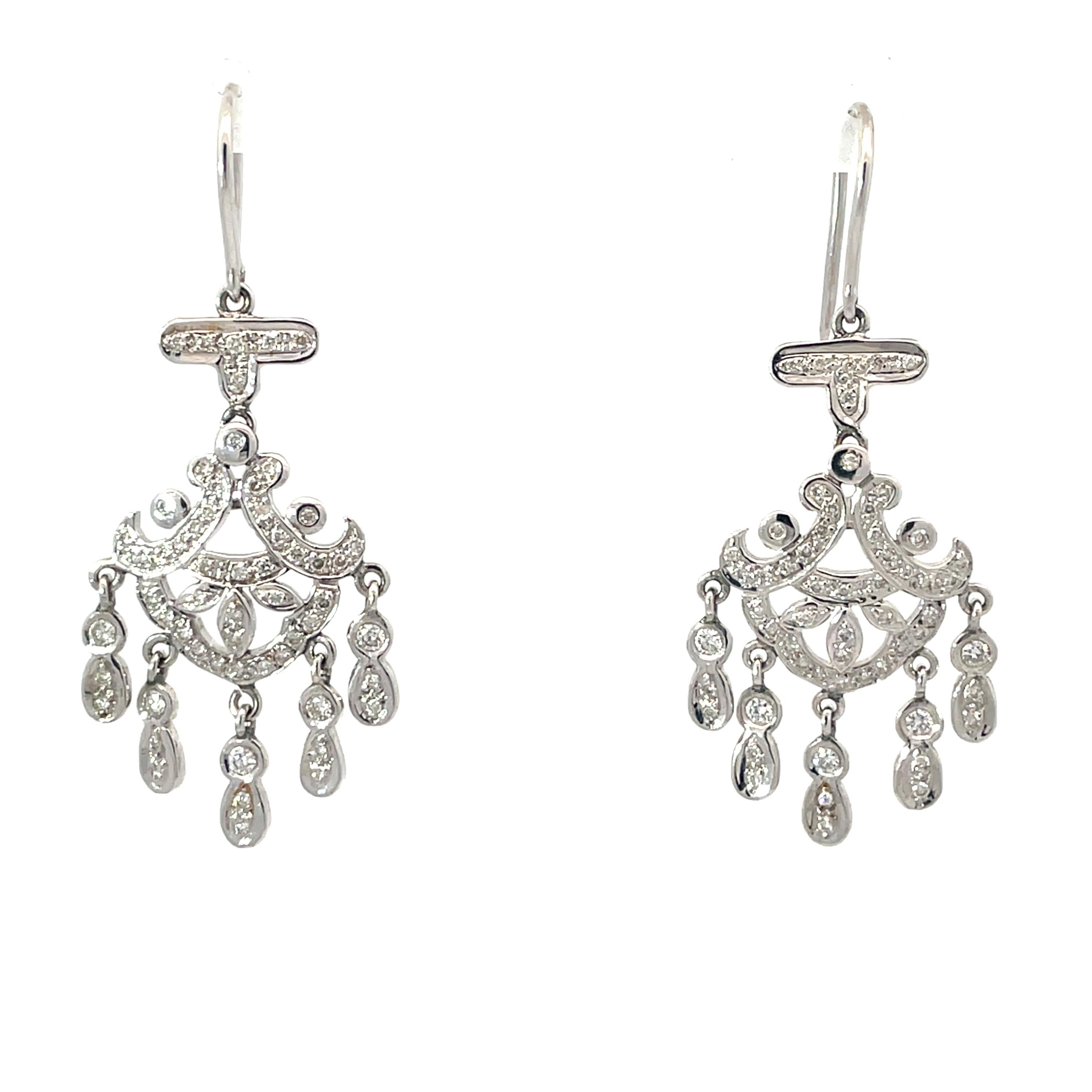 Chandelier Diamond Dangle Earrings in 18K White Gold