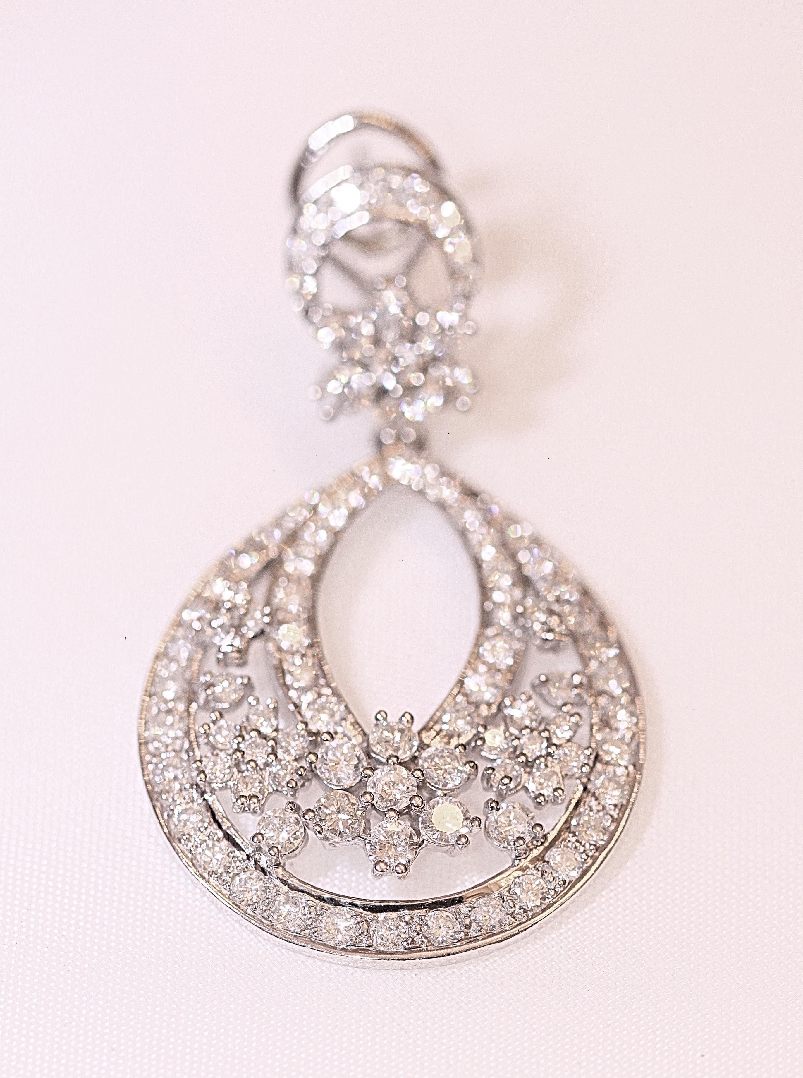 Contemporary Chandelier Diamond Earrings 18 Karat White Gold