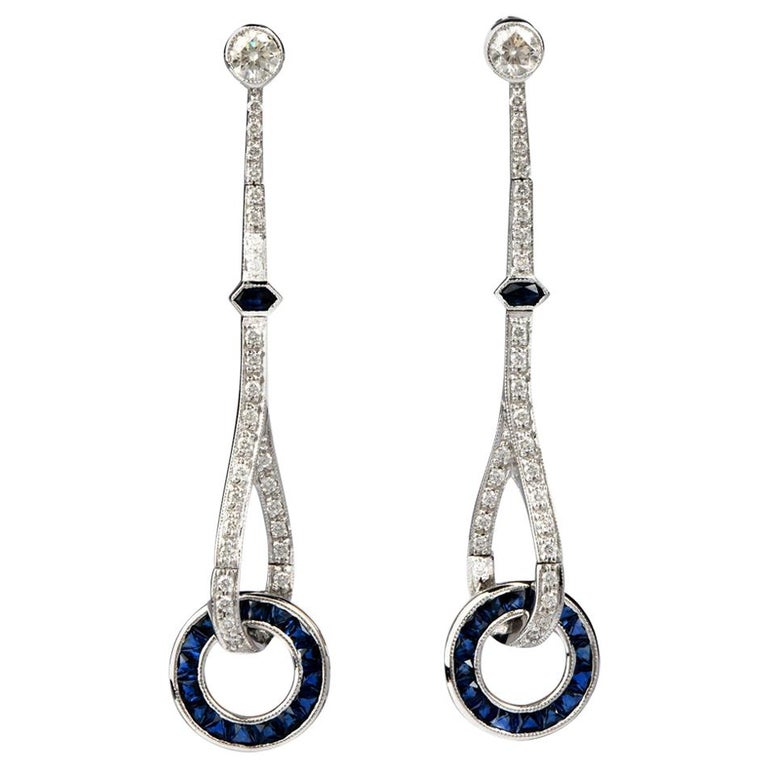 Chandelier Diamond Sapphire 18 Karat Gold Drop Dangle Earrings at 1stDibs