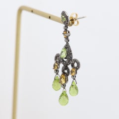 Chandelier Earring Dangle Green Earrings 18 karat Black Diamonds and Peridot