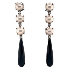 Chandelier Earring Mabe South Sea Pearls Diamonds Agate Black Gold 18 Karat