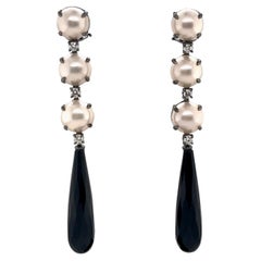 Chandelier Earring Mabe South Sea Pearls Diamonds Agate Black Gold 18 Karat