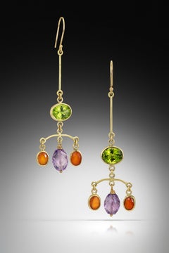 Chandelier Earring with Carnelian, Amethyst and Peridot