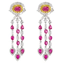  6.5 ct. t.w. Ruby & 5.6ct. t.w  Diamond Chandelier Earrings in 18K White Gold  