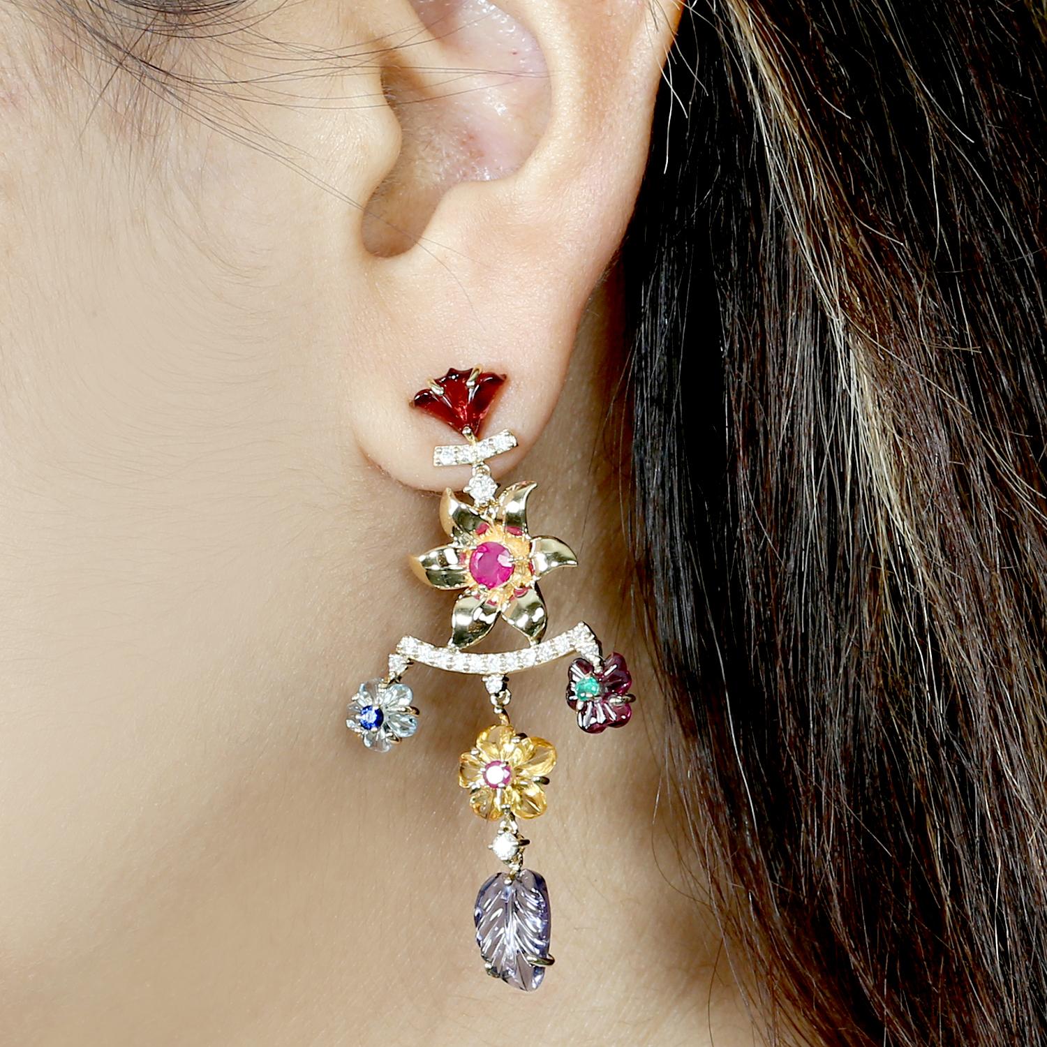 multi gemstone chandelier earrings