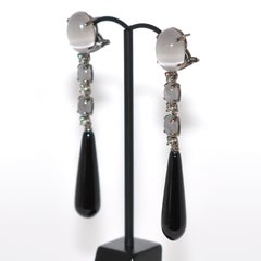 Chandelier Earrings Agate Labradorite White Diamonds Black Gold 18 Karat