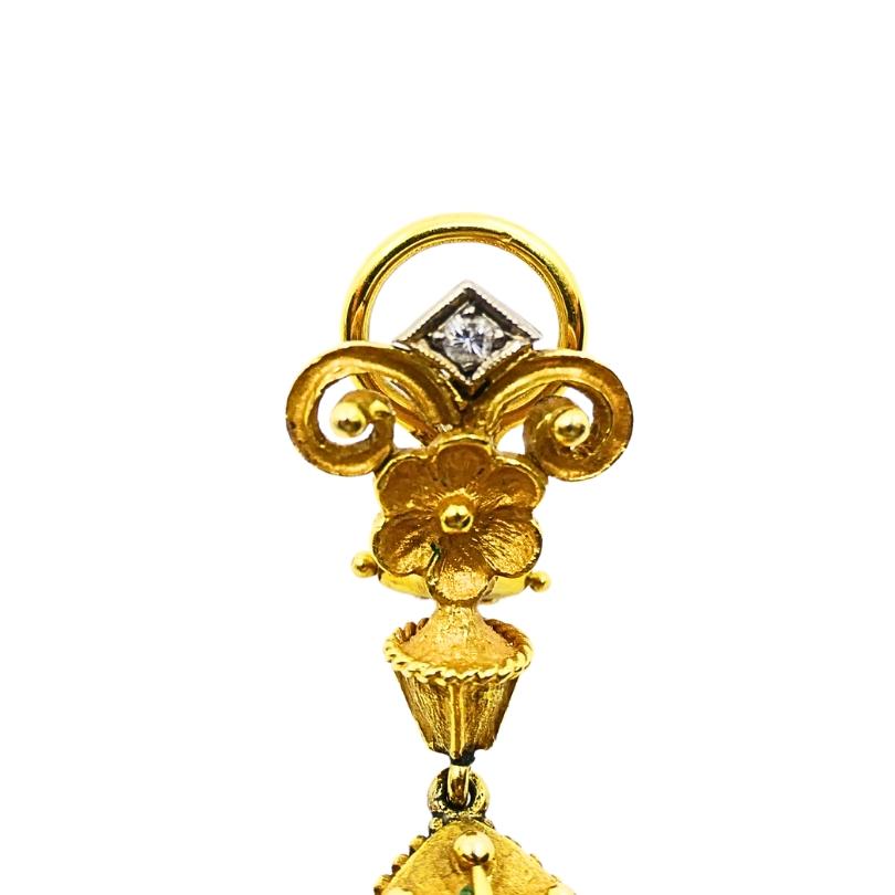 Chandelier Earrings Antique 14k Gold Emerald For Sale 2