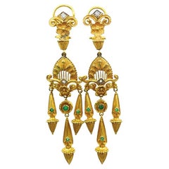 Chandelier Earrings Antique 14k Gold Emerald