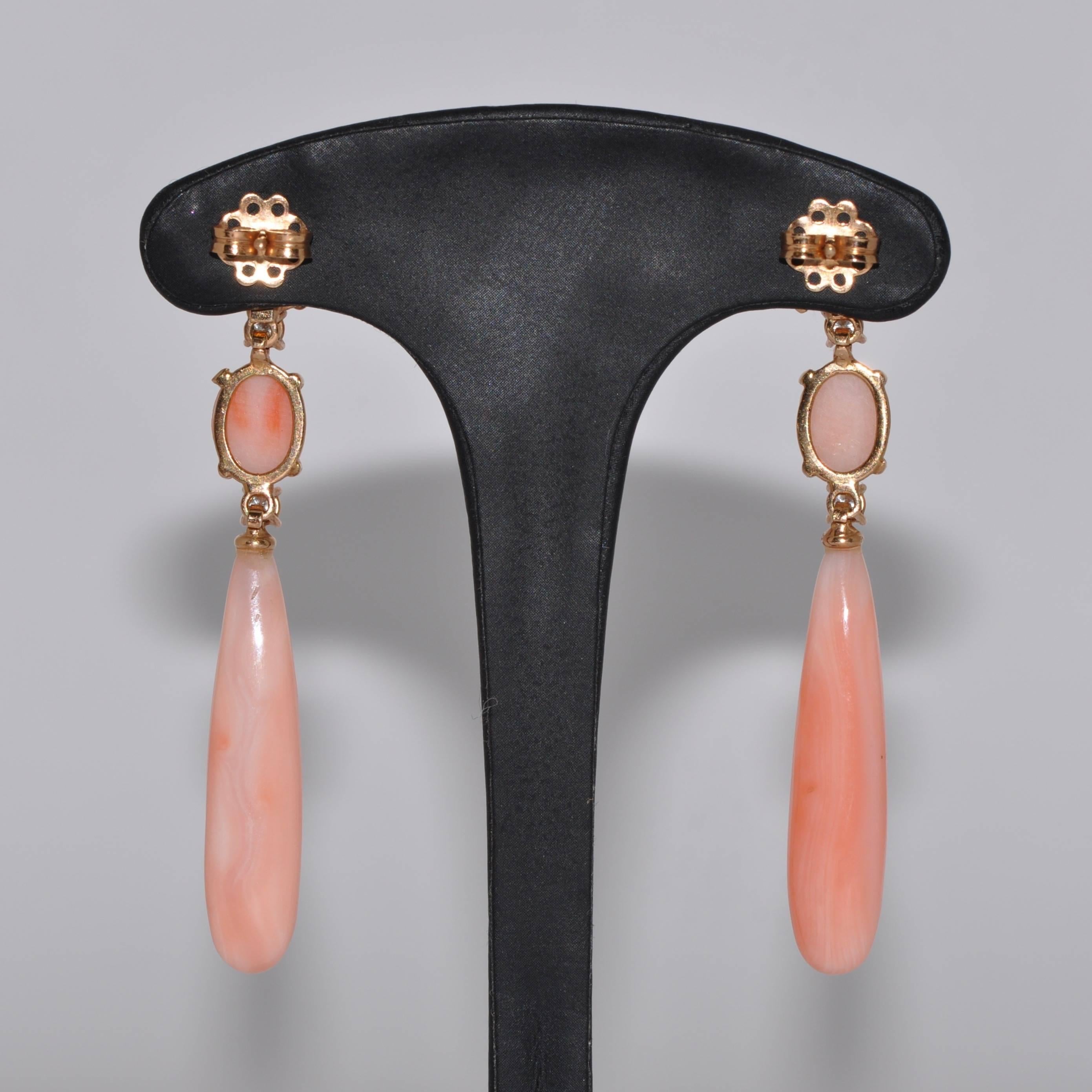 Chandelier Earrings Coral White Diamonds Yellow Gold 18 Karat In New Condition For Sale In Vannes, FR