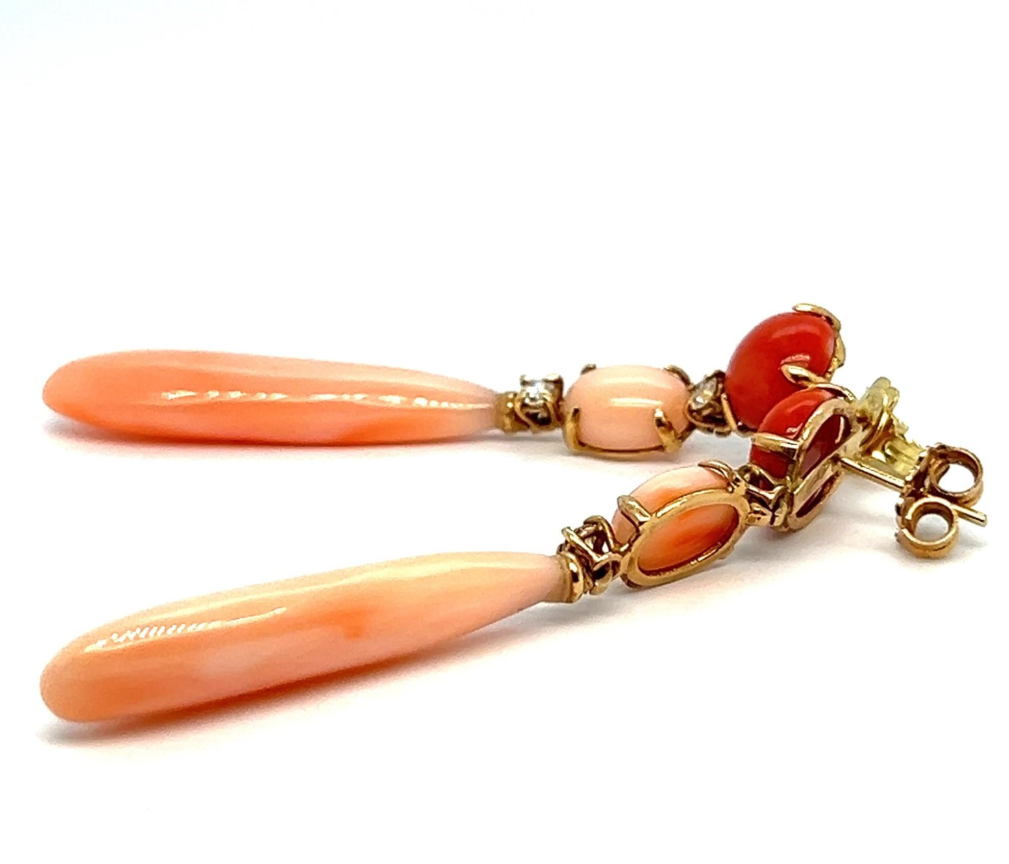 Boucles d'oreilles Chandelier Corail Blanc Diamants Or jaune 18 carats Neuf - En vente à Vannes, FR