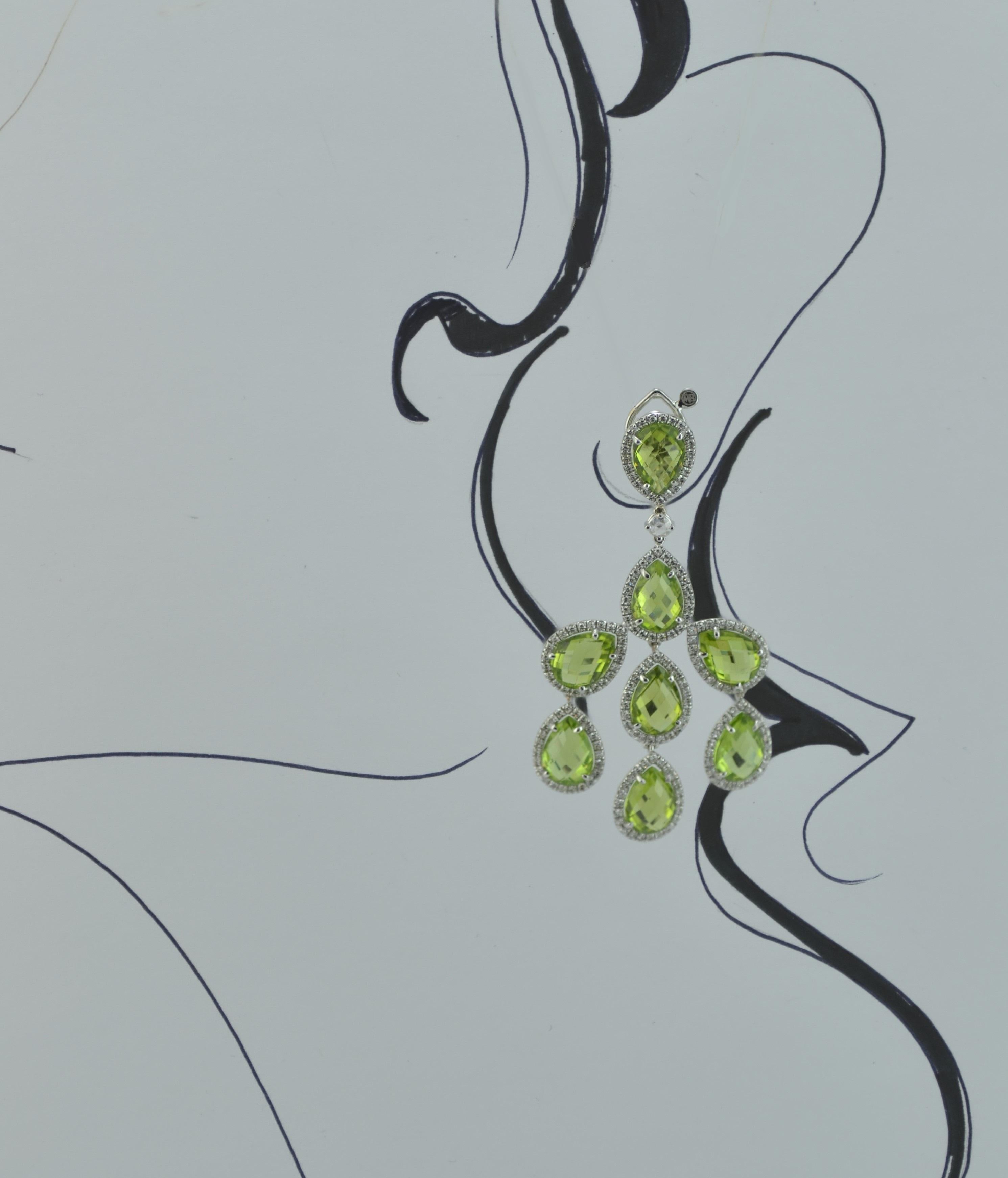 Contemporary Chandelier Earrings Diamond Peridot 18 Karat Gold Margherita Burgener, Italy