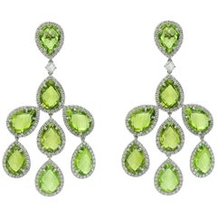 Chandelier Earrings Diamond Peridot 18 Karat Gold Margherita Burgener, Italy