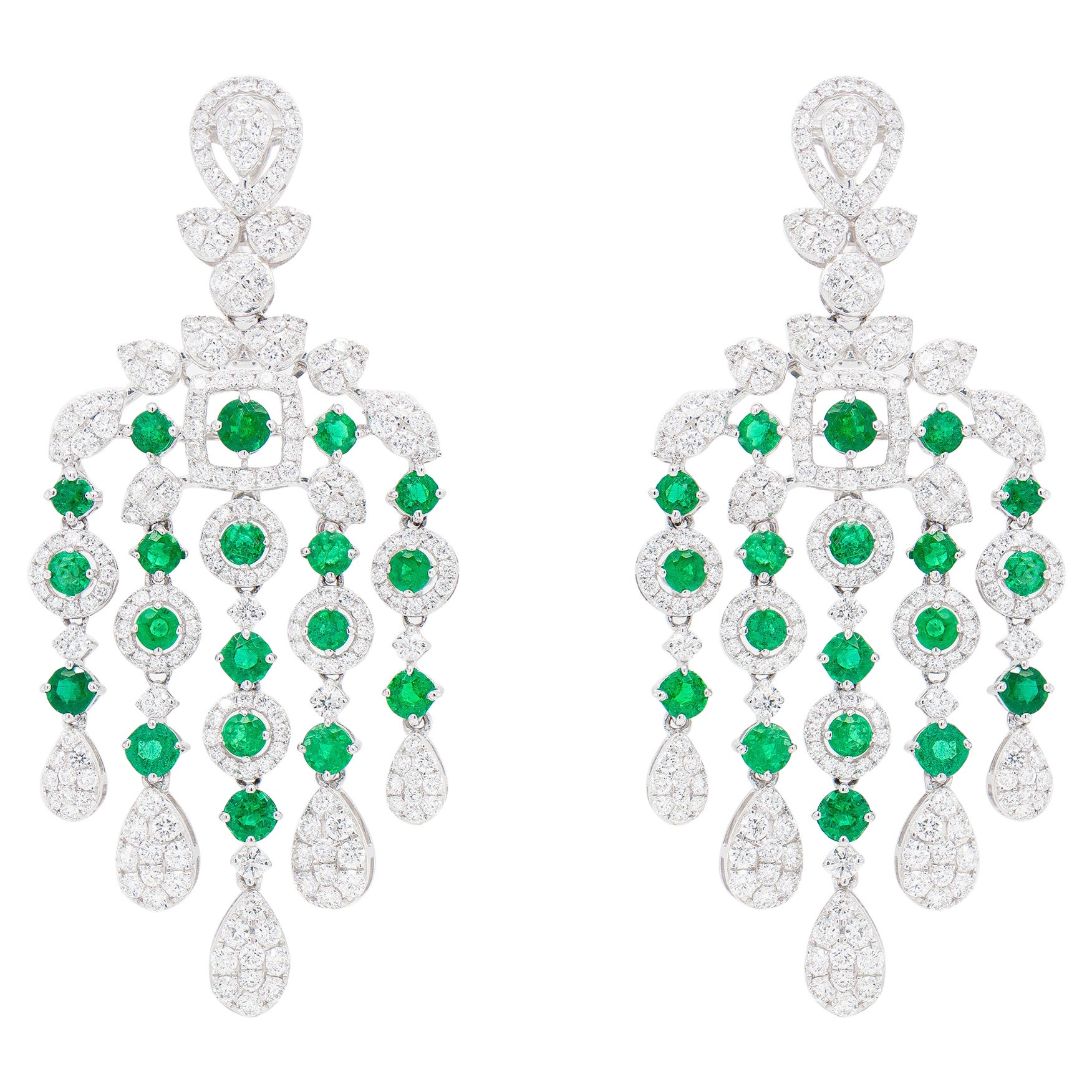 Kronleuchter-Ohrringe Smaragde 3,46 Karat und Diamanten 3,87 Karat