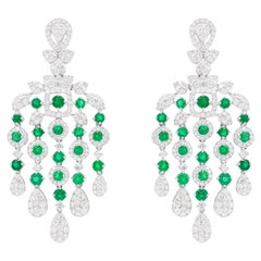 Boucles d'oreilles lustre émeraudes 3,46 carats et diamants 3,87 carats