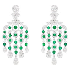 Kronleuchter-Ohrringe Smaragde 3,46 Karat und Diamanten 3,87 Karat
