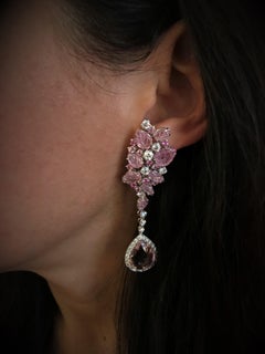 Chandelier Earrings Gold Diamonds Pink Sapphires Pink Tourmaline