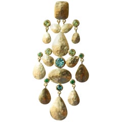 Chandelier Earrings Hammered 18 Karat Yellow Gold Tourmalines Peridot Tsavorite
