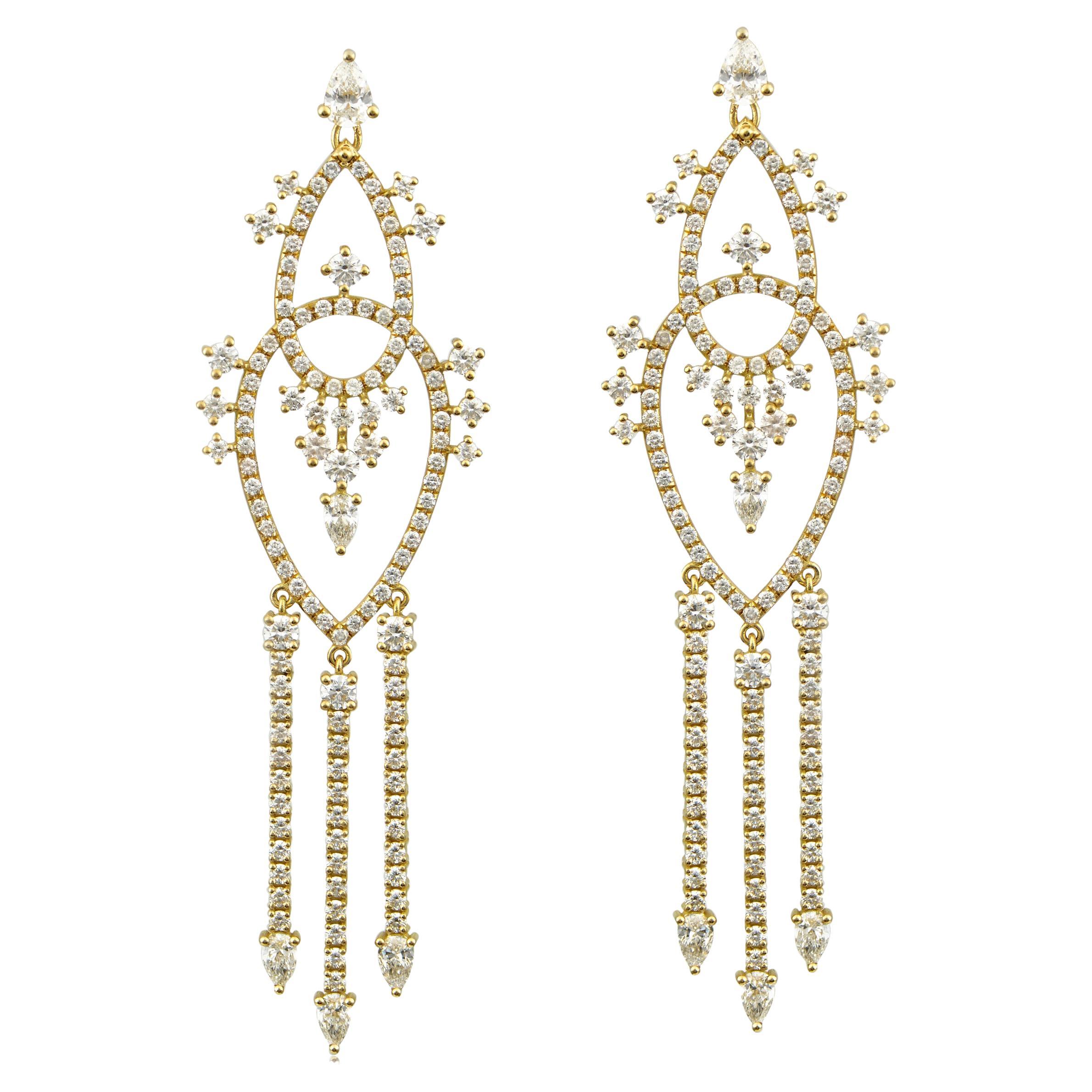 Chandelier Earrings in 18 Karat Yellow Gold with Diamonds