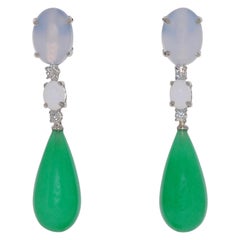 Chandelier-Ohrringe, Jade, Diamanten, Chalcedon, Weißgold, 18 Karat