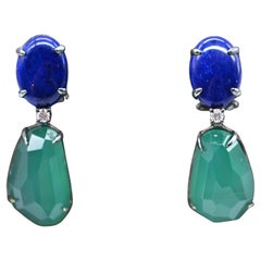 Chandelier Earrings Lapis Lazuli Agate Diamonds Black Gold 18 Carat
