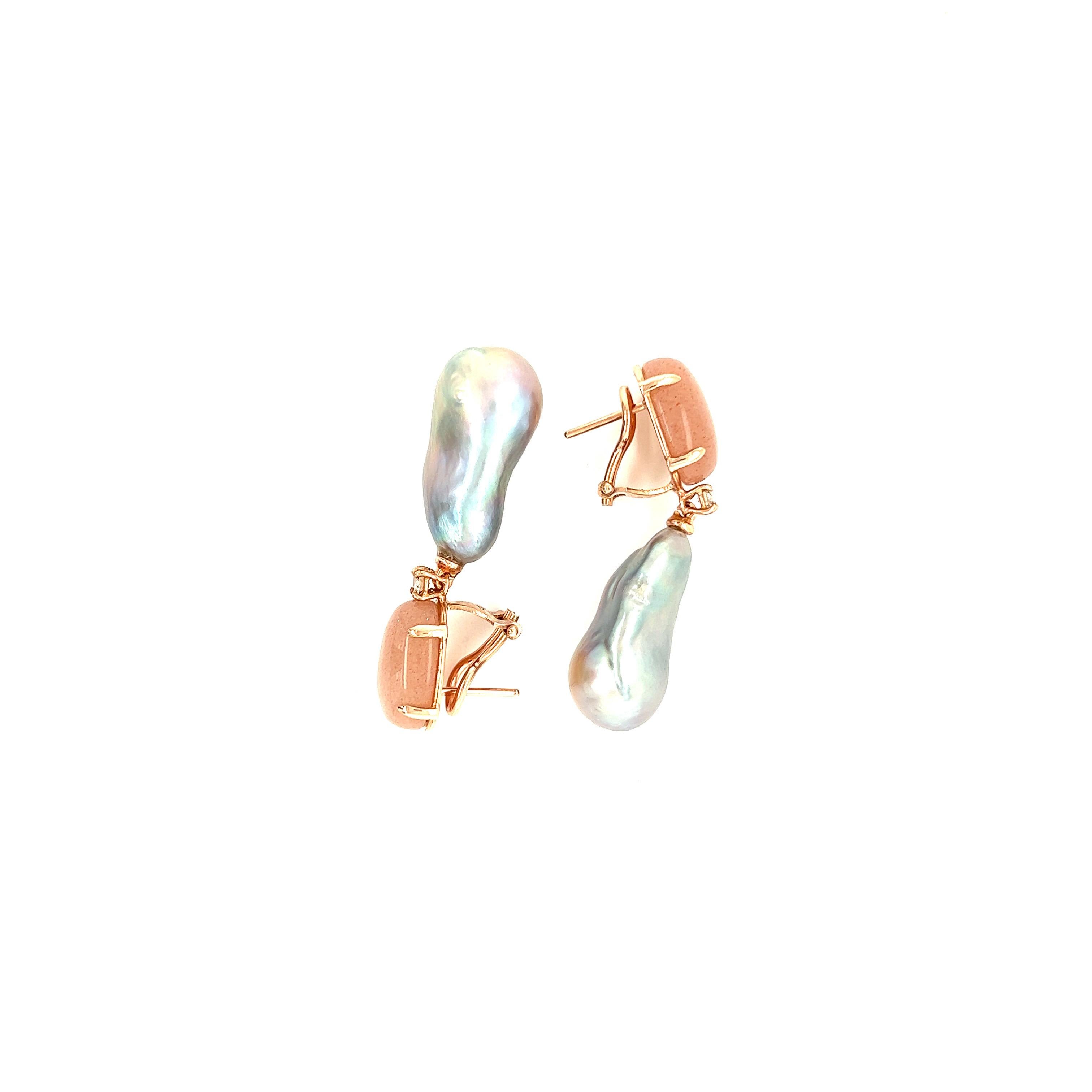 Chandelier Earrings Moonstone Baroque Beads Diamonds Rose Gold 18 Karat 2