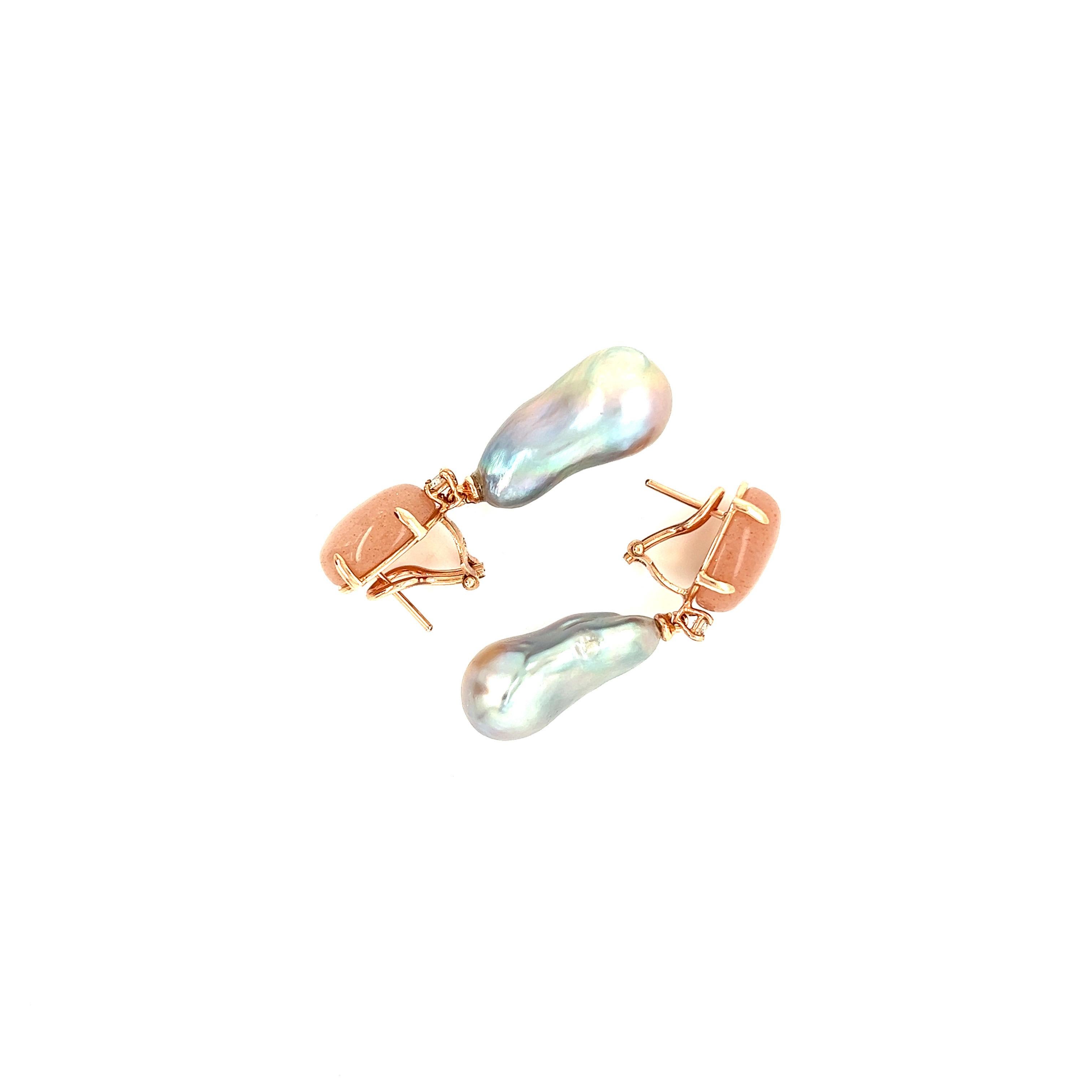 Chandelier Earrings Moonstone Baroque Beads Diamonds Rose Gold 18 Karat 4