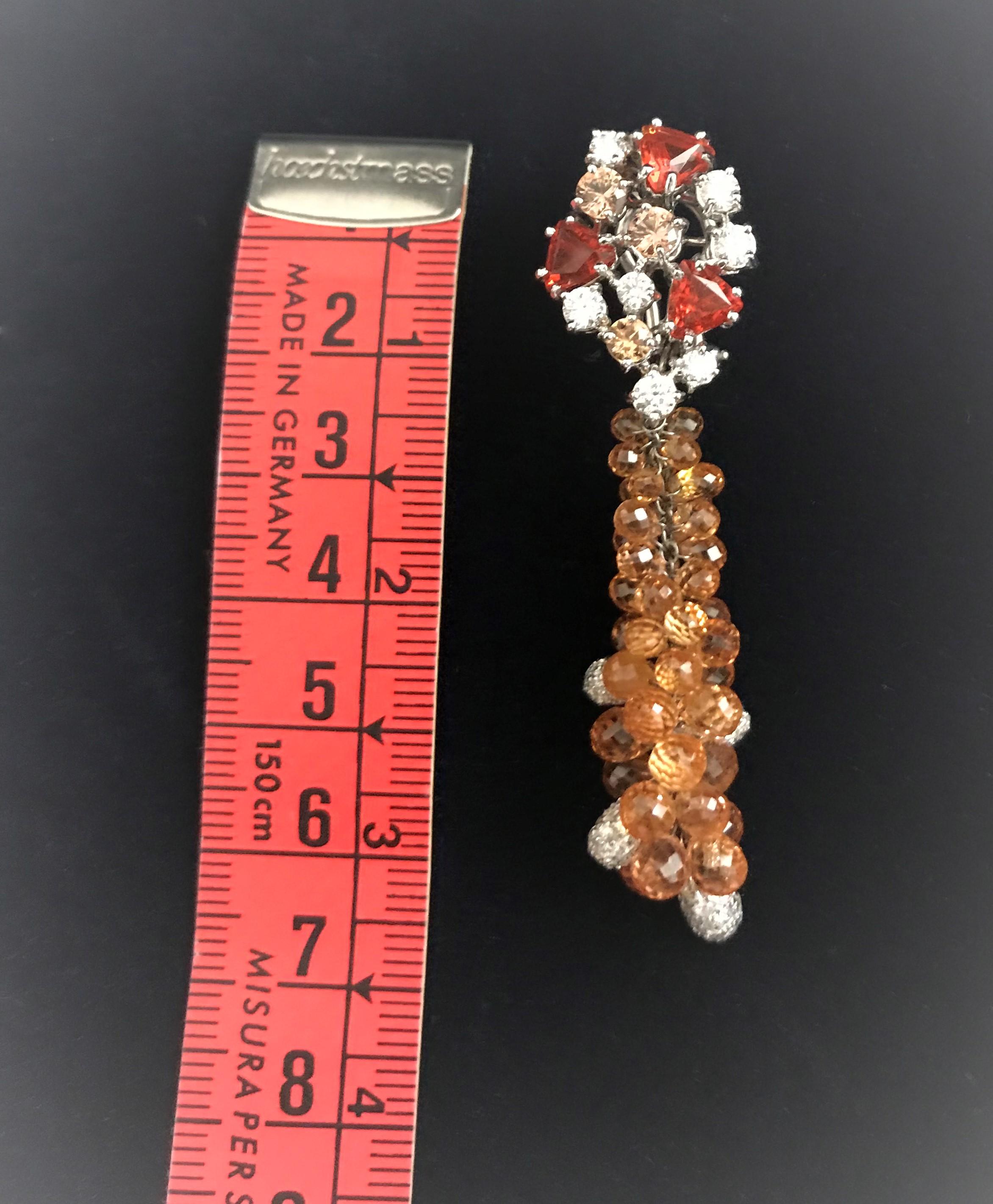 Chandelier Earrings Orange Fire Opal Sapphires and Diamonds For Sale 1